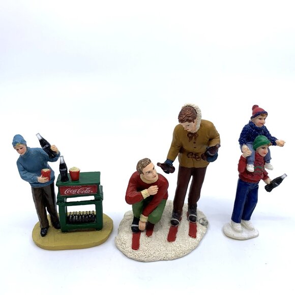 3 Coca-Cola Main Street Collection Figurines Coke Vendor Skiers Father Son Vtg - Picture 1 of 9